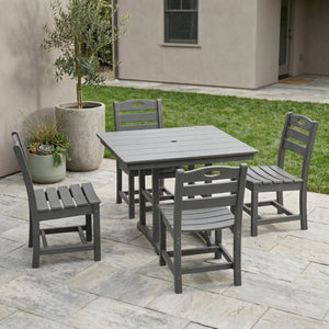 English Elm Gray HDPE Square Patio Dining Set Seats Four with UV Resistant Chairs Umbrella Ready W3566S00046