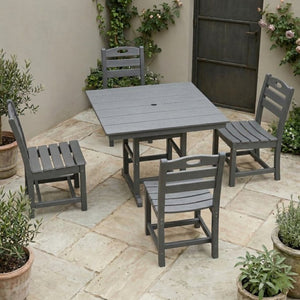 English Elm Gray HDPE Square Patio Dining Set Seats Four with UV Resistant Chairs Umbrella Ready W3566S00046
