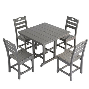 English Elm Gray HDPE Square Patio Dining Set Seats Four with UV Resistant Chairs Umbrella Ready W3566S00046