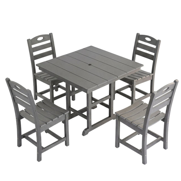 English Elm Gray HDPE Square Patio Dining Set Seats Four with UV Resistant Chairs Umbrella Ready W3566S00046