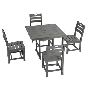 English Elm Gray HDPE Square Patio Dining Set Seats Four with UV Resistant Chairs Umbrella Ready W3566S00046