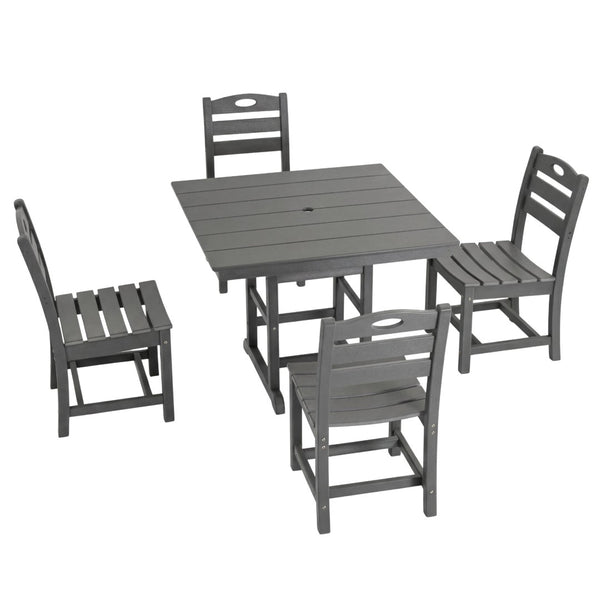 English Elm Gray HDPE Square Patio Dining Set Seats Four with UV Resistant Chairs Umbrella Ready W3566S00046