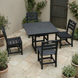 English Elm Black HDPE Square Patio Dining Set Seats Four with Umbrella Hole All Weather W3566S00047