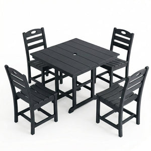 English Elm Black HDPE Square Patio Dining Set Seats Four with Umbrella Hole All Weather W3566S00047