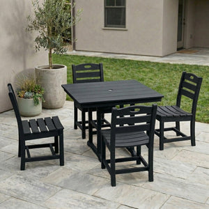 English Elm Black HDPE Square Patio Dining Set Seats Four with Umbrella Hole All Weather W3566S00047