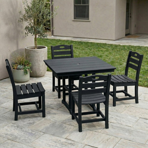 English Elm Black HDPE Square Patio Dining Set Seats Four with Umbrella Hole All Weather W3566S00047