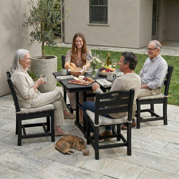 English Elm Black HDPE Square Patio Dining Set Seats Four with Umbrella Hole All Weather W3566S00047