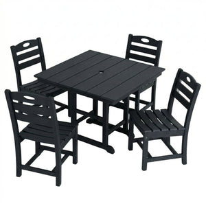 English Elm Black HDPE Square Patio Dining Set Seats Four with Umbrella Hole All Weather W3566S00047