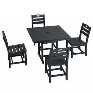 English Elm Black HDPE Square Patio Dining Set Seats Four with Umbrella Hole All Weather W3566S00047