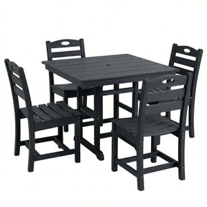 English Elm Black HDPE Square Patio Dining Set Seats Four with Umbrella Hole All Weather W3566S00047