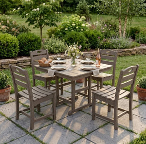 English Elm Antique Wood Tone Hdpe 5 Piece Outdoor Dining Set Square Table Four Chairs Uv Resistant W3566S00048