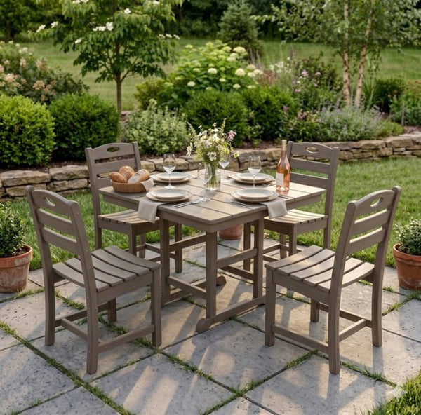 English Elm Antique Wood Tone Hdpe 5 Piece Outdoor Dining Set Square Table Four Chairs Uv Resistant W3566S00048