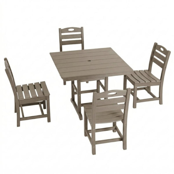 English Elm Antique Wood Tone Hdpe 5 Piece Outdoor Dining Set Square Table Four Chairs Uv Resistant W3566S00048