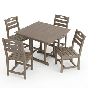 English Elm Antique Wood Tone Hdpe 5 Piece Outdoor Dining Set Square Table Four Chairs Uv Resistant W3566S00048
