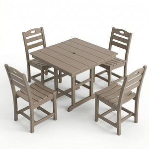 English Elm Antique Wood Tone Hdpe 5 Piece Outdoor Dining Set Square Table Four Chairs Uv Resistant W3566S00048