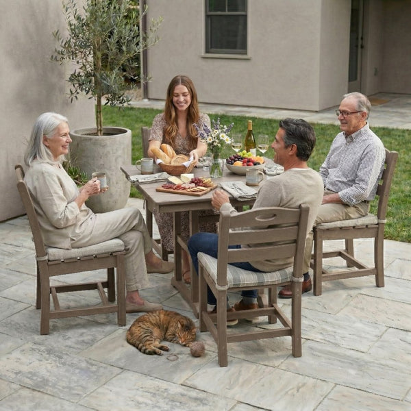 English Elm Antique Wood Tone Hdpe 5 Piece Outdoor Dining Set Square Table Four Chairs Uv Resistant W3566S00048