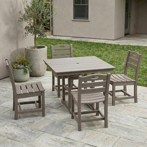 English Elm Antique Wood Tone Hdpe 5 Piece Outdoor Dining Set Square Table Four Chairs Uv Resistant W3566S00048