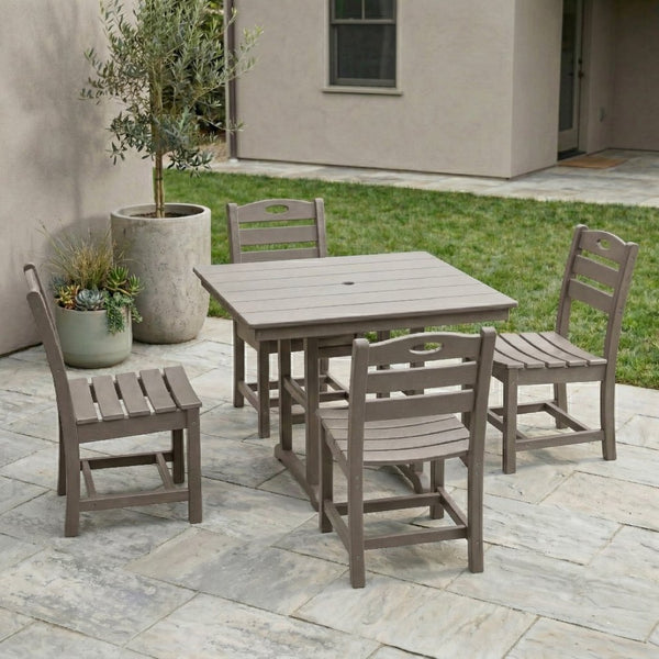 English Elm Antique Wood Tone Hdpe 5 Piece Outdoor Dining Set Square Table Four Chairs Uv Resistant W3566S00048