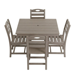 English Elm Antique Wood Tone Hdpe 5 Piece Outdoor Dining Set Square Table Four Chairs Uv Resistant W3566S00048