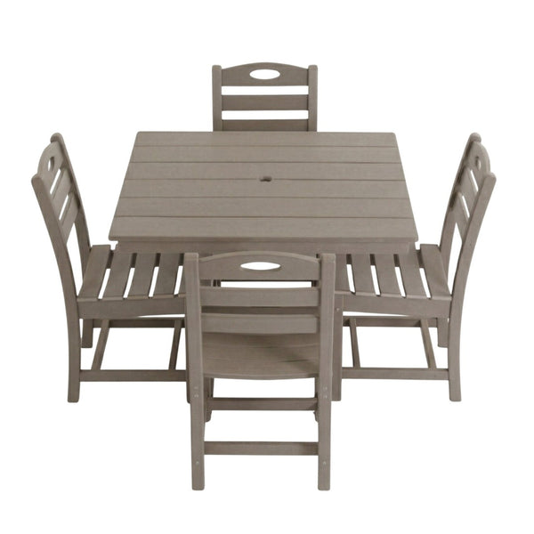 English Elm Antique Wood Tone Hdpe 5 Piece Outdoor Dining Set Square Table Four Chairs Uv Resistant W3566S00048