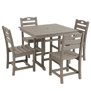English Elm Antique Wood Tone Hdpe 5 Piece Outdoor Dining Set Square Table Four Chairs Uv Resistant W3566S00048