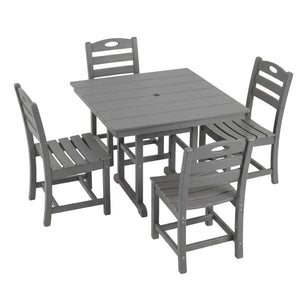 English Elm Gray HDPE Square Outdoor Dining Set with Slatted Table Umbrella Hole and Four Armchairs W3566S00050