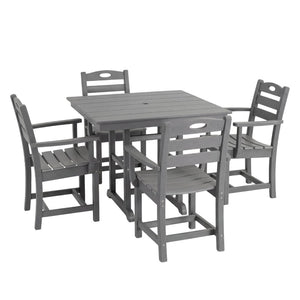 English Elm Gray HDPE Square Outdoor Dining Set with Slatted Table Umbrella Hole and Four Armchairs W3566S00050