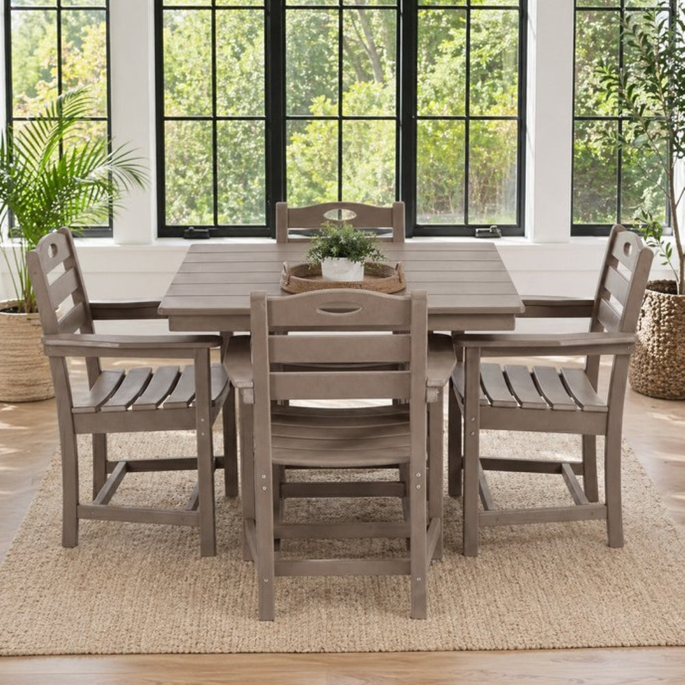 English Elm Weathered Wood Hdpe Outdoor 5 Piece Patio Dining Set with Umbrella Ready Square Table W3566S00052