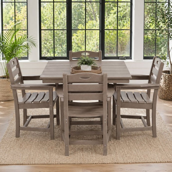 English Elm Weathered Wood Hdpe Outdoor 5 Piece Patio Dining Set with Umbrella Ready Square Table W3566S00052