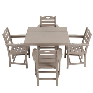 English Elm Weathered Wood Hdpe Outdoor 5 Piece Patio Dining Set with Umbrella Ready Square Table W3566S00052