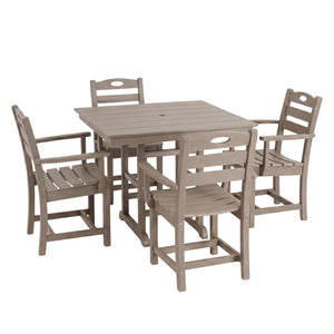 English Elm Weathered Wood Hdpe Outdoor 5 Piece Patio Dining Set with Umbrella Ready Square Table W3566S00052