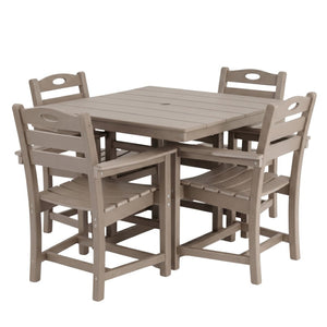 English Elm Weathered Wood Hdpe Outdoor 5 Piece Patio Dining Set with Umbrella Ready Square Table W3566S00052