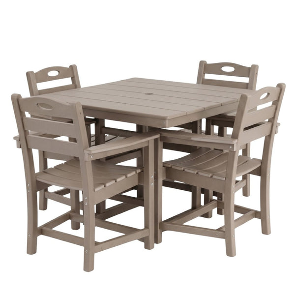 English Elm Weathered Wood Hdpe Outdoor 5 Piece Patio Dining Set with Umbrella Ready Square Table W3566S00052