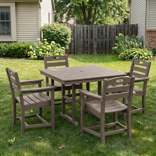 English Elm Weathered Wood Hdpe Outdoor 5 Piece Patio Dining Set with Umbrella Ready Square Table W3566S00052