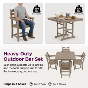English Elm Weathered Wood Hdpe Outdoor 5 Piece Patio Dining Set with Umbrella Ready Square Table W3566S00052