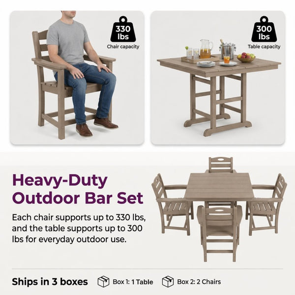 English Elm Weathered Wood Hdpe Outdoor 5 Piece Patio Dining Set with Umbrella Ready Square Table W3566S00052