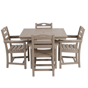 English Elm Weathered Wood Hdpe Outdoor 5 Piece Patio Dining Set with Umbrella Ready Square Table W3566S00052