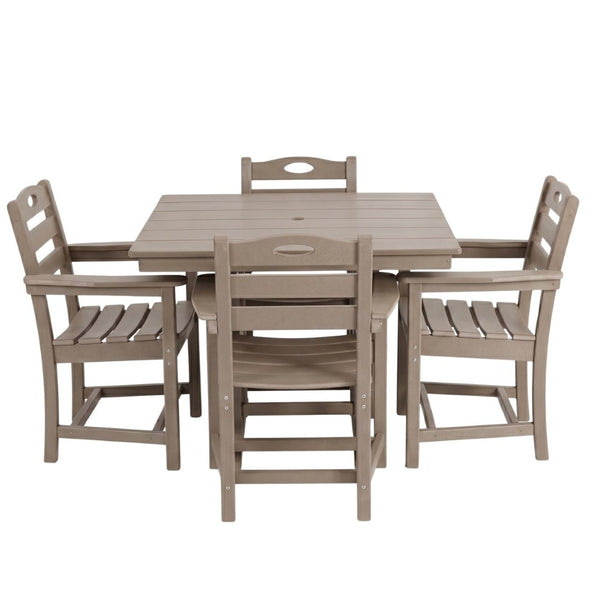 English Elm Weathered Wood Hdpe Outdoor 5 Piece Patio Dining Set with Umbrella Ready Square Table W3566S00052