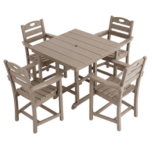 English Elm Weathered Wood Hdpe Outdoor 5 Piece Patio Dining Set with Umbrella Ready Square Table W3566S00052