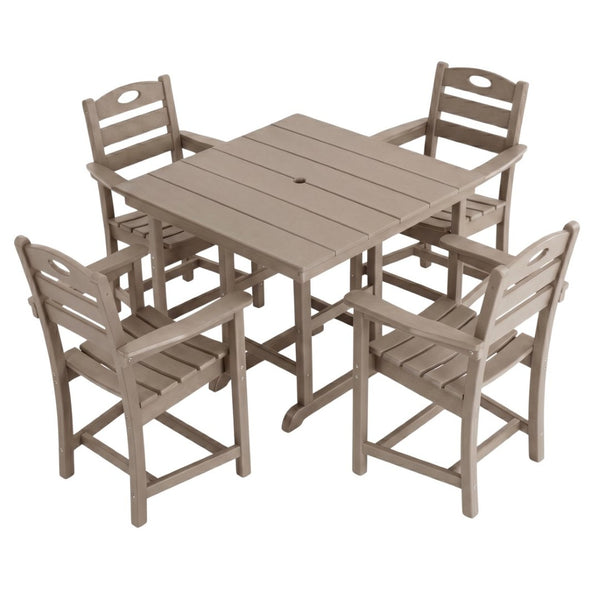 English Elm Weathered Wood Hdpe Outdoor 5 Piece Patio Dining Set with Umbrella Ready Square Table W3566S00052
