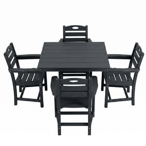 English Elm Black HDPE Five Piece Outdoor Patio Dining Set Square Table with Umbrella Hole W3566S00053