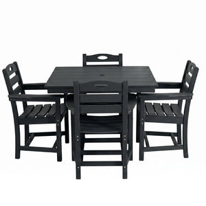 English Elm Black HDPE Five Piece Outdoor Patio Dining Set Square Table with Umbrella Hole W3566S00053