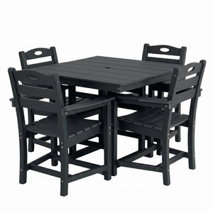 English Elm Black HDPE Five Piece Outdoor Patio Dining Set Square Table with Umbrella Hole W3566S00053