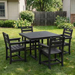 English Elm Black HDPE Five Piece Outdoor Patio Dining Set Square Table with Umbrella Hole W3566S00053