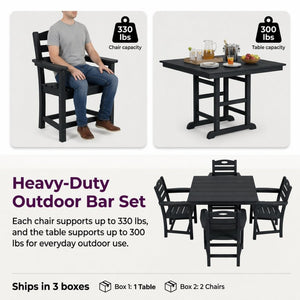 English Elm Black HDPE Five Piece Outdoor Patio Dining Set Square Table with Umbrella Hole W3566S00053