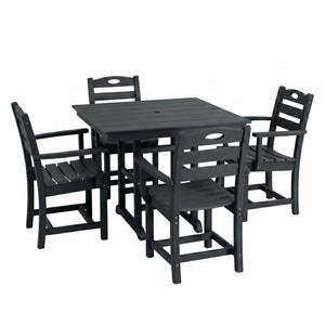 English Elm Black HDPE Five Piece Outdoor Patio Dining Set Square Table with Umbrella Hole W3566S00053