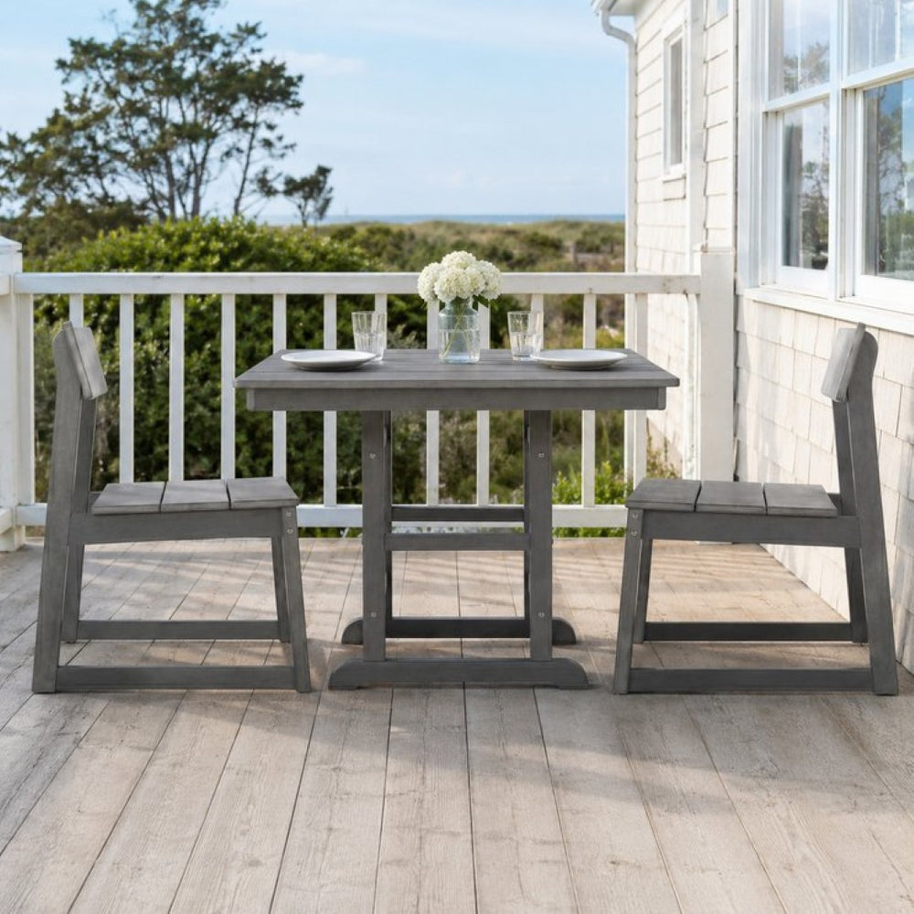 English Elm Gray Hdpe Outdoor Bistro Set with Square Table Two Chairs and Built-in Umbrella Hole W3566S00054