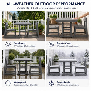 English Elm Gray Hdpe Outdoor Bistro Set with Square Table Two Chairs and Built-in Umbrella Hole W3566S00054
