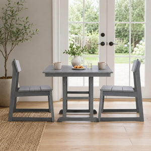 English Elm Gray Hdpe Outdoor Bistro Set with Square Table Two Chairs and Built-in Umbrella Hole W3566S00054