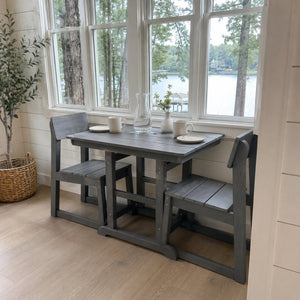 English Elm Gray Hdpe Outdoor Bistro Set with Square Table Two Chairs and Built-in Umbrella Hole W3566S00054
